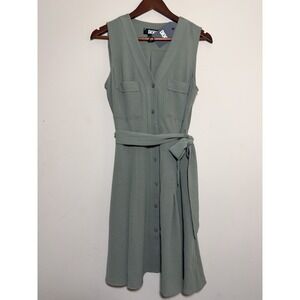NWT DKNY Olive Sleeveless Button Front Shirt Dress Belted Pockets US 10‎ ($129)